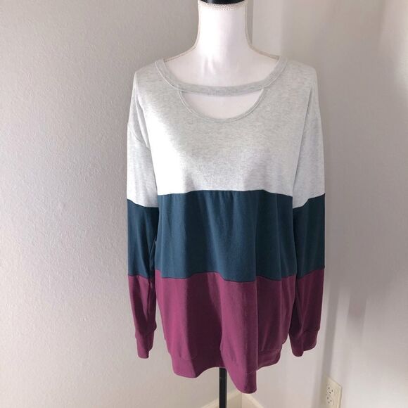 Maroon navy and gray long sleeve oversized top size XL - Picture 1 of 5